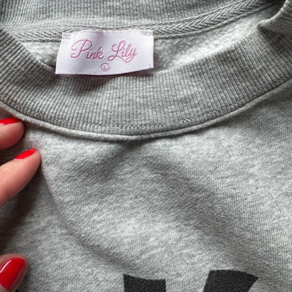 Pink Lily Gray Crew Neck Sweater - Picture 4 of 5